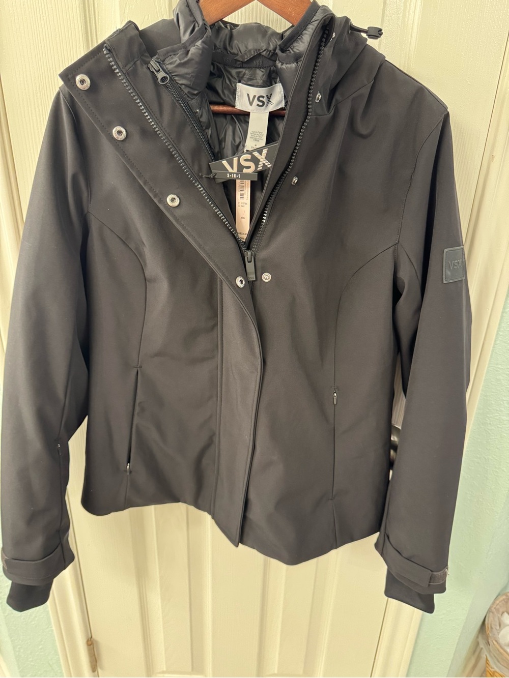 Victoria’s Secret 
Women's Black Hooded Ski Jacket with Snap-Zip Closure